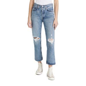 AGOLDE Lana Crop Mid Rise Vintage Straight Jeans Cornerstone Cut Off